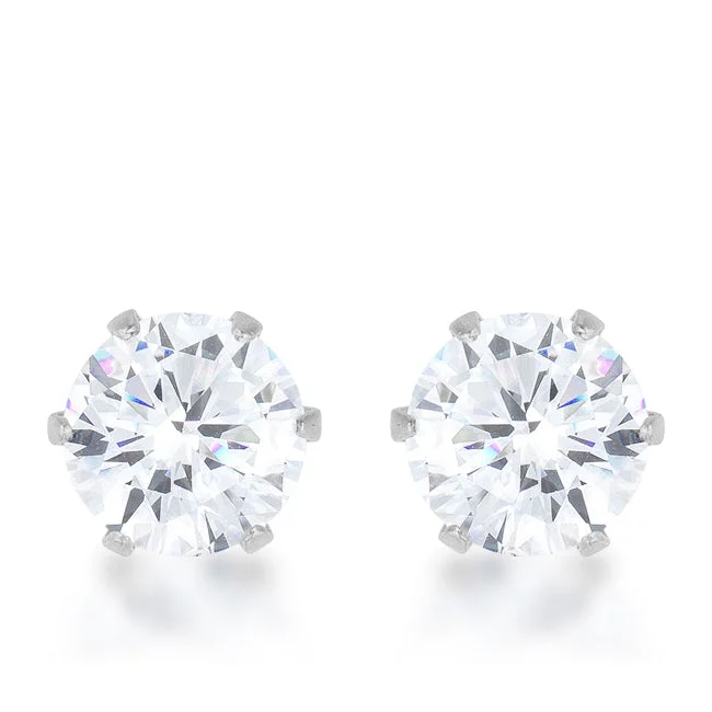 Silver Stud Earrings for Men -LOVCIA Elegant 3.4ct CZ Rhodium-Plated Stainless Steel Stud Earrings