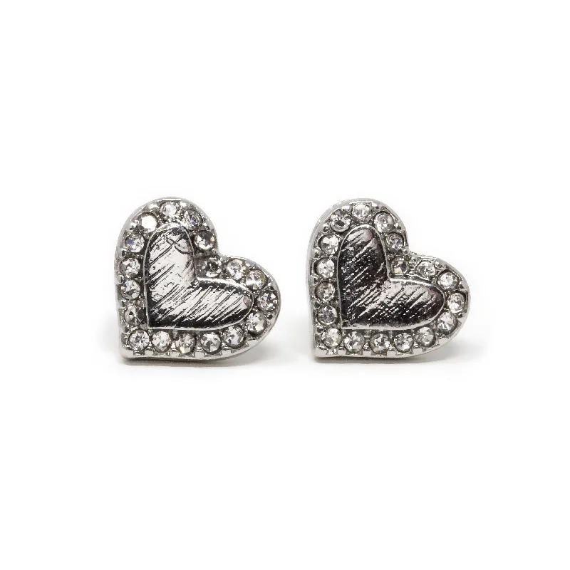 Stud Earrings for Graduation Day -Rhodium Plated Cubic Zirconia Heart Stud Earrings