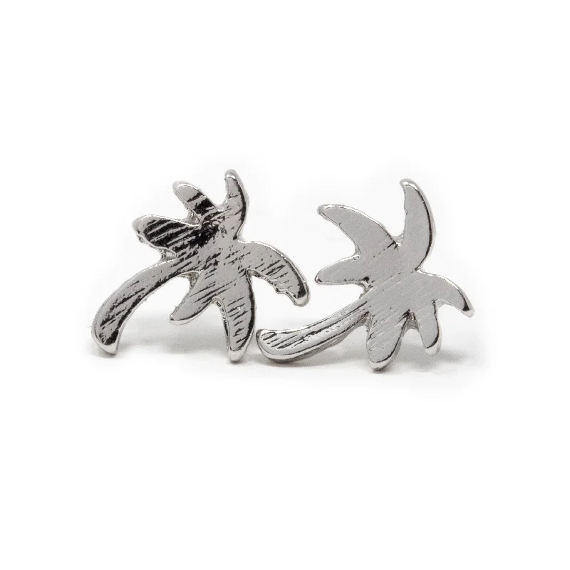 Stud Earrings for Valentine's Day -Rhodium Plated Palm Stud Earrings