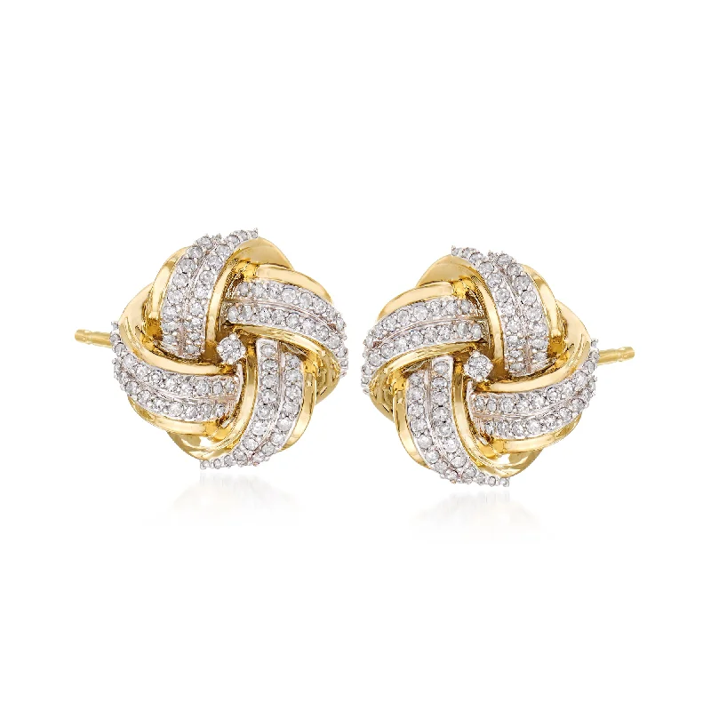 Stud Earrings for Valentine's Day -Ross-Simons Diamond Love Knot Stud Earrings in 14kt Yellow Gold