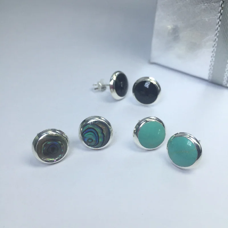 Bohemian Stud Earrings with Tassels -Sterling Silver Round Inlaid Coloured Stud Earrings