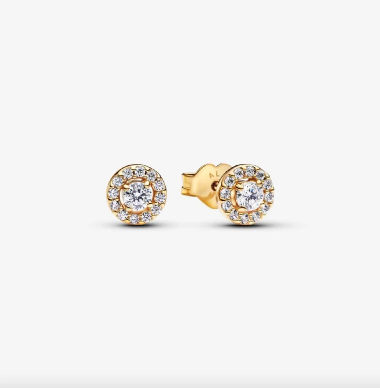 Push Back Stud Earrings for Convenience -Round Pavé Halo Stud Earrings