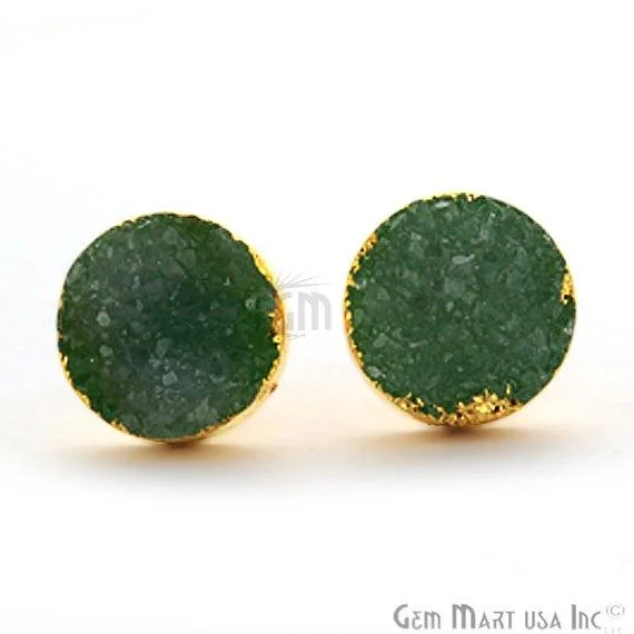 Stud Earrings with Floral Motifs -Round Shape 12mm Gold Plated Druzy Stud Earrings (Pick your Gemstone) (90012-2)