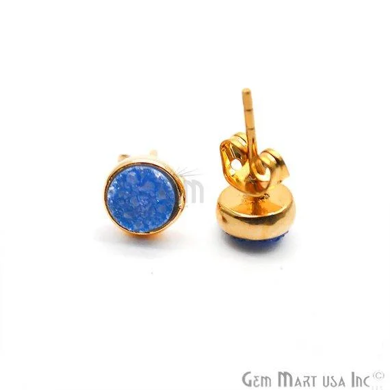 Stud Earrings for Fitness Activities -Round Shape 6mm Gold Plated Druzy Stud Earrings (Pick your Gemstone) (90021-1)