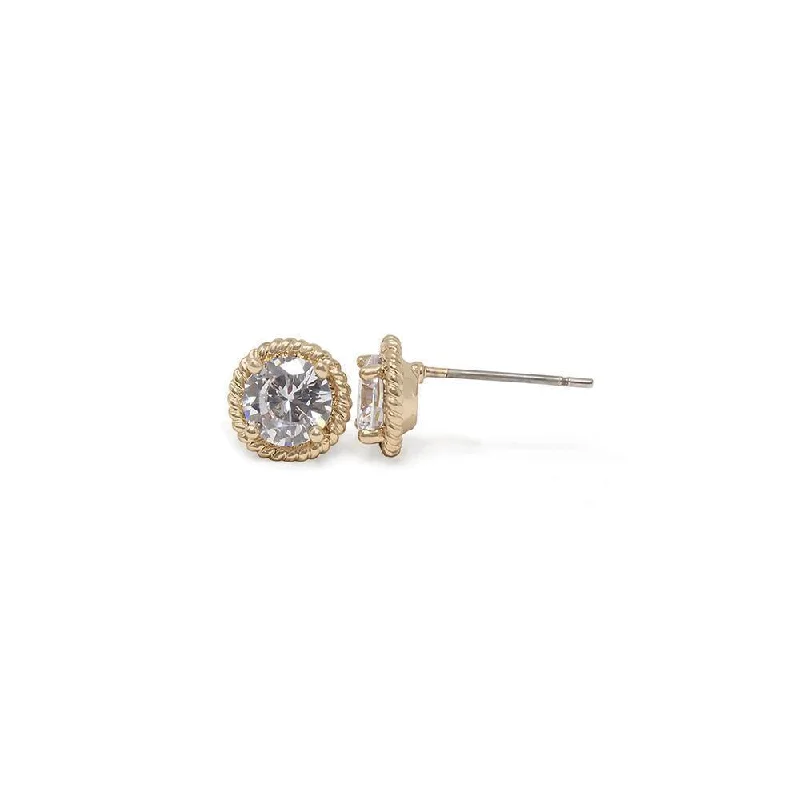 Push Back Stud Earrings for Convenience -Round Cubic Zirconia Gold Plated Stud Earrings