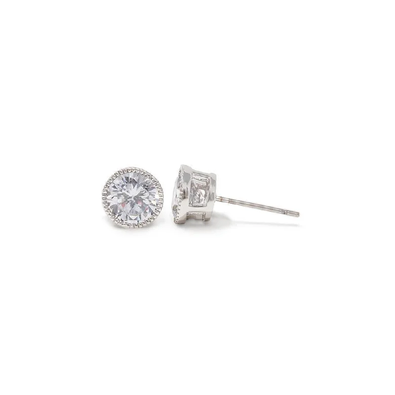 Triple Stud Earrings for Layered -Round CZ Stud Earrings Rhodium Plated