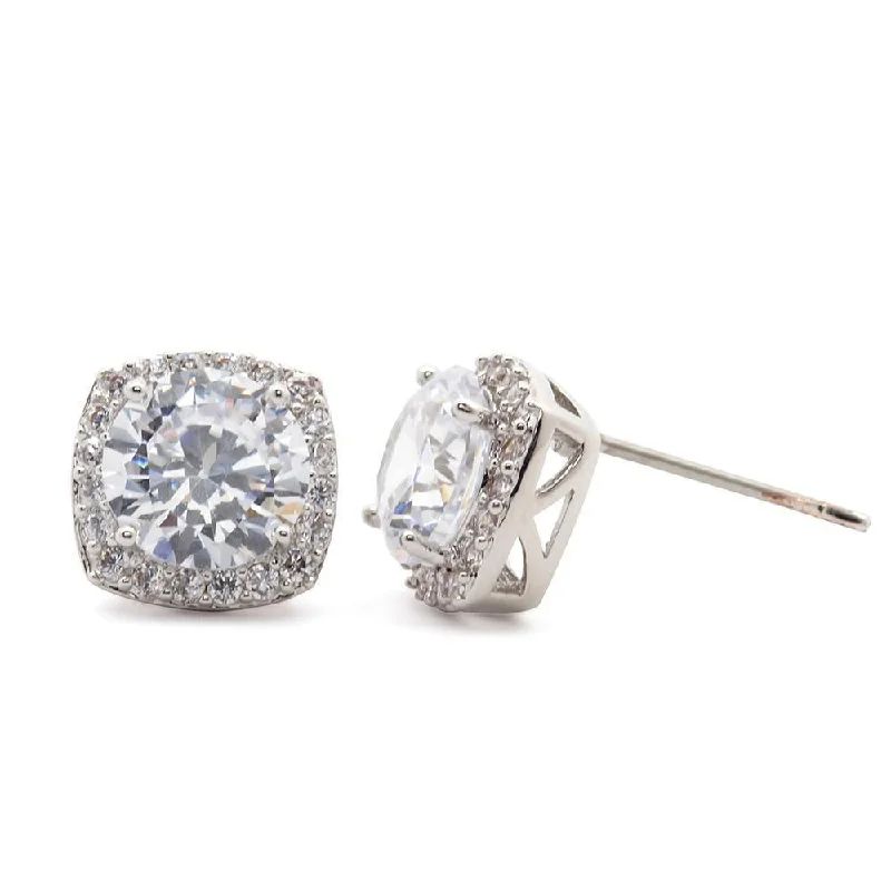 Stud Earrings with Textured Surface -Rounded/Square Pave Cubic Zirconia Stud Earrings