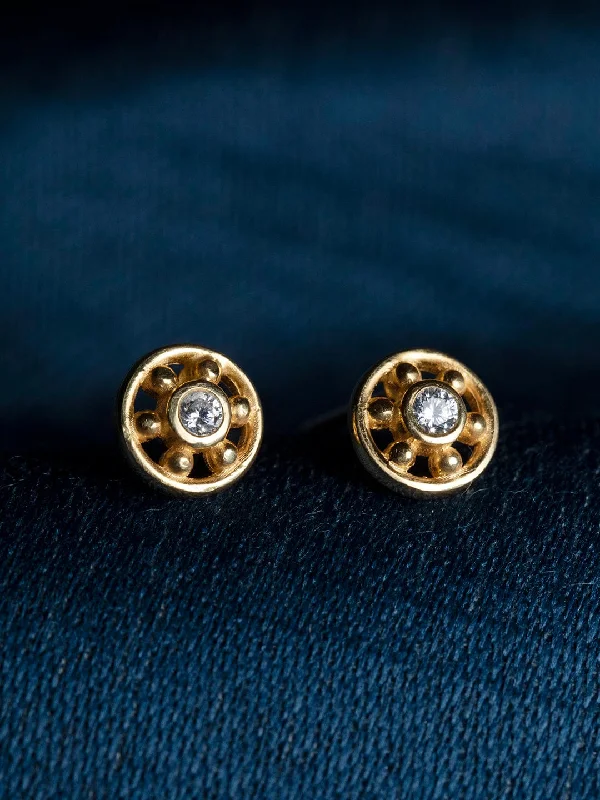 Gothic Stud Earrings with Dark Tone -Rubans 925 Silver Classic Geometric Circular Stud Earrings. - Gold Plated