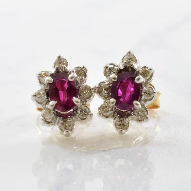 Stud Earrings for Concert Look -Ruby & Diamond Halo Stud Earrings | 0.16ctw, 0.40ctw |