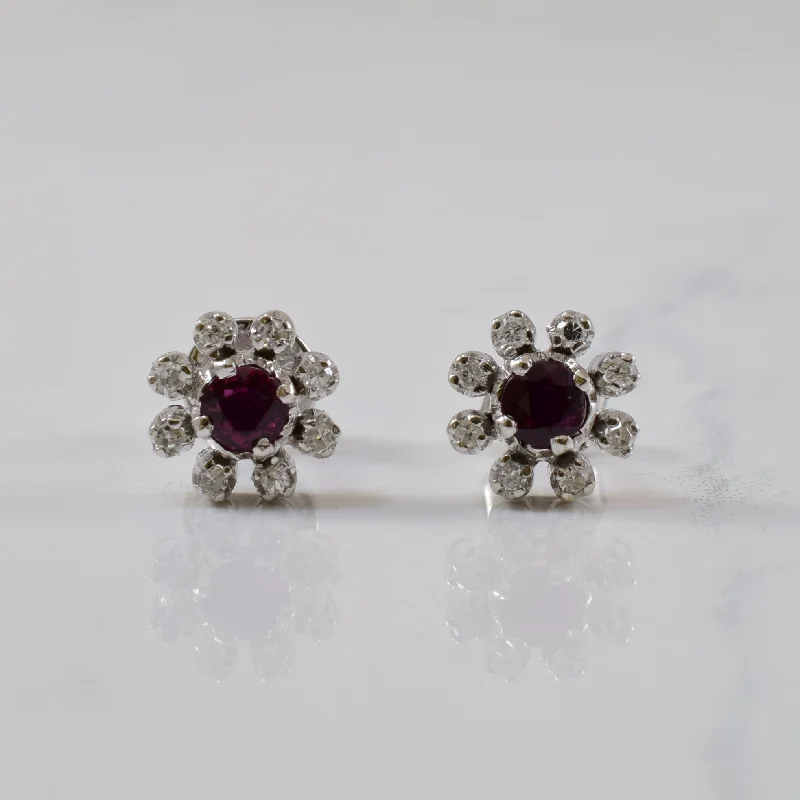 Round Stud Earrings for Classic -Ruby & Diamond Halo Stud Earrings | 0.50ctw, 0.12ctw |