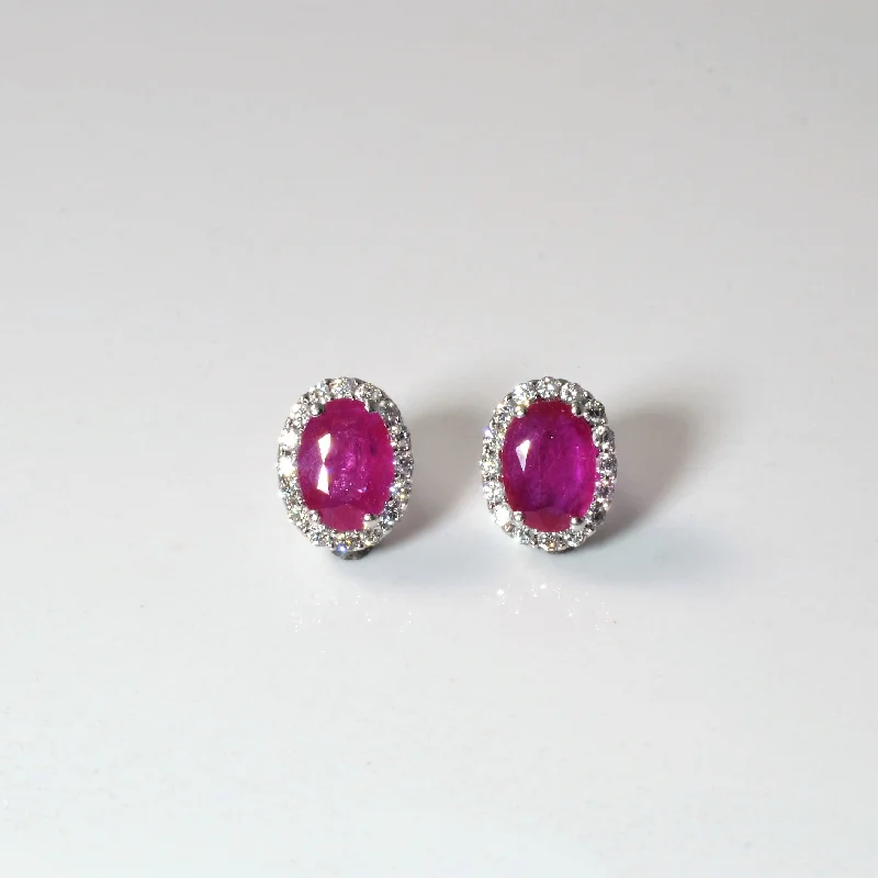 Maximalist Stud Earrings for Bling -Ruby & Diamond Halo Stud Earrings | 0.16ctw, 1.50ctw |