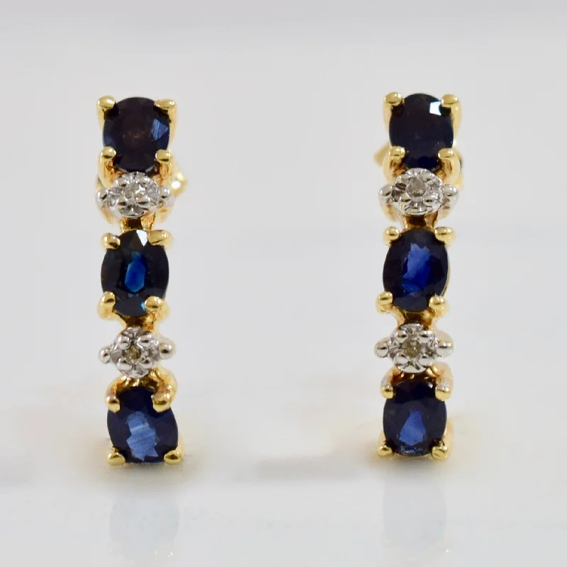 Oval Stud Earrings for Grace -Sapphire and Diamond Drop Stud Earrings | 0.02 ctw |