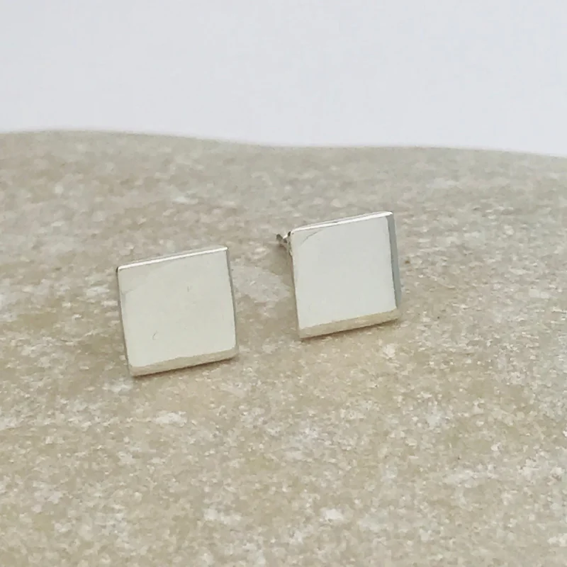 Silver Stud Earrings for Men -Sterling Silver Square Stud Earrings