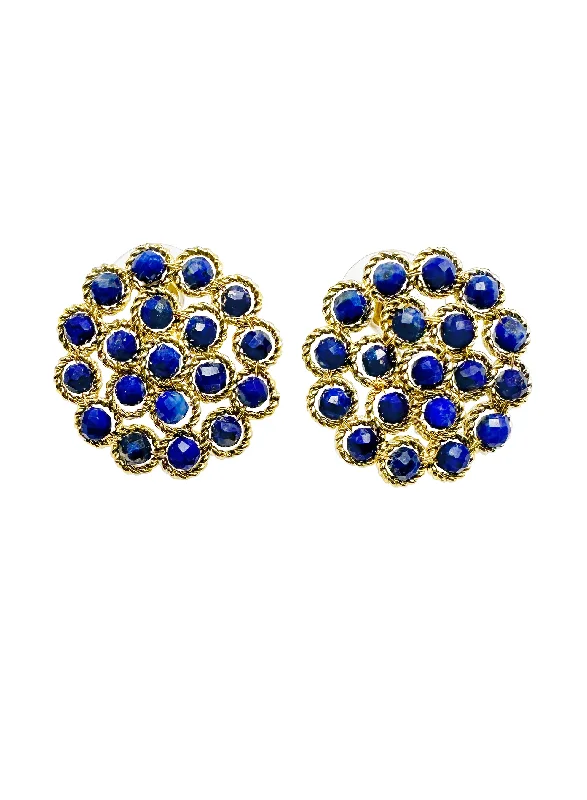 Magnetic Closure Stud Earrings for Easy -Simple Round Lapis Stud Earrings KE008