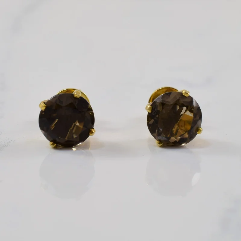 Stud Earrings with Star Motifs -Smoky Quartz Stud Earrings | 3.60ctw |