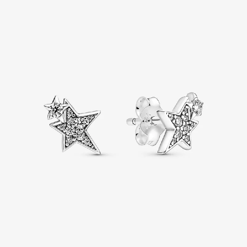 Stud Earrings with Wave Designs -Sparkling Asymmetric Stars Stud Earrings