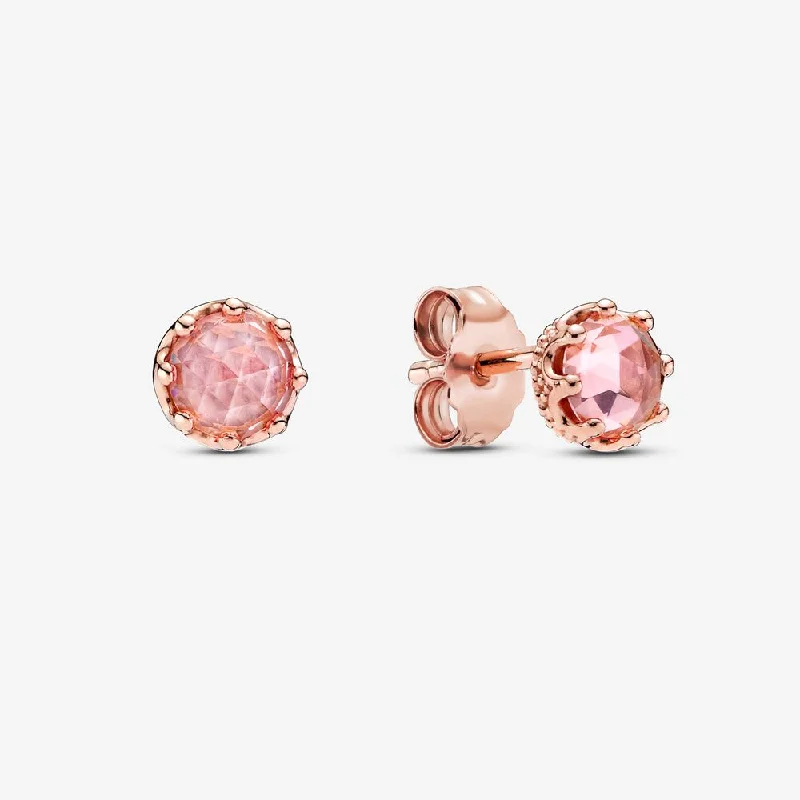 Stud Earrings with Leaf Motifs -Pink Sparkling Crown Stud Earrings