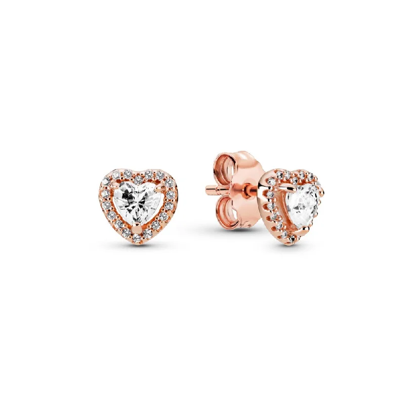 Stud Earrings with Floral Motifs -Sparkling Elevated Heart Stud Earrings