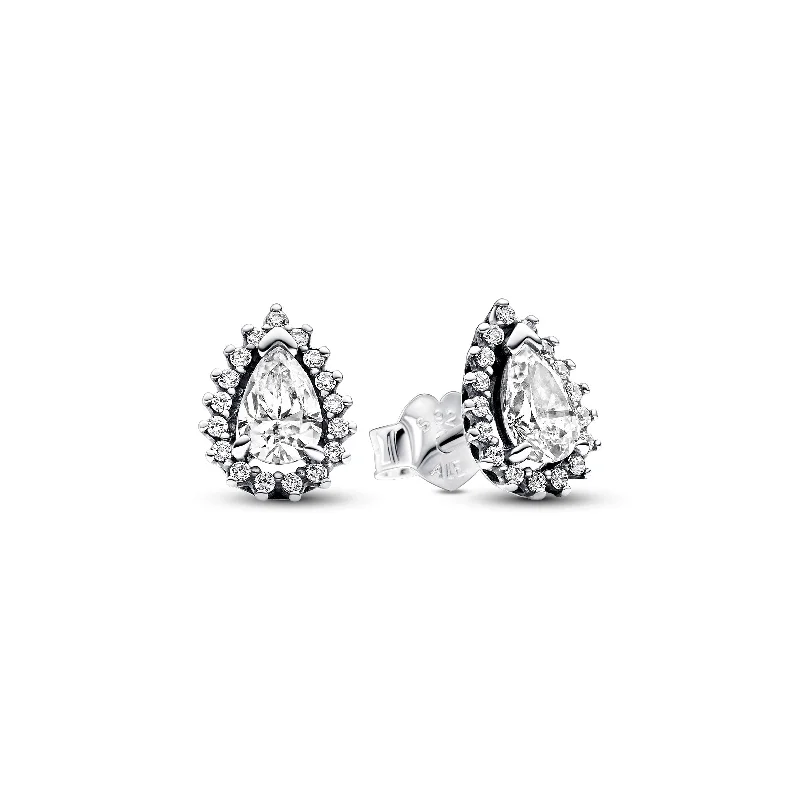 Stud Earrings with Filigree -Sparkling Pear Halo Stud Earrings