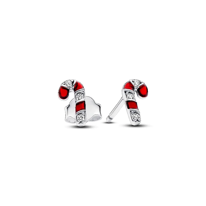 Stud Earrings with Star Motifs -Sparkling Red Candy Cane Stud Earrings