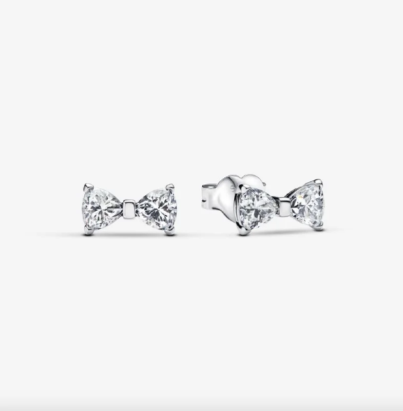 Silver Stud Earrings for Men -Sparkling Small Bow Stud Earrings