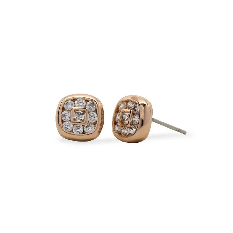 Stud Earrings with Hammered Finish -Square Pave Stud Earrings