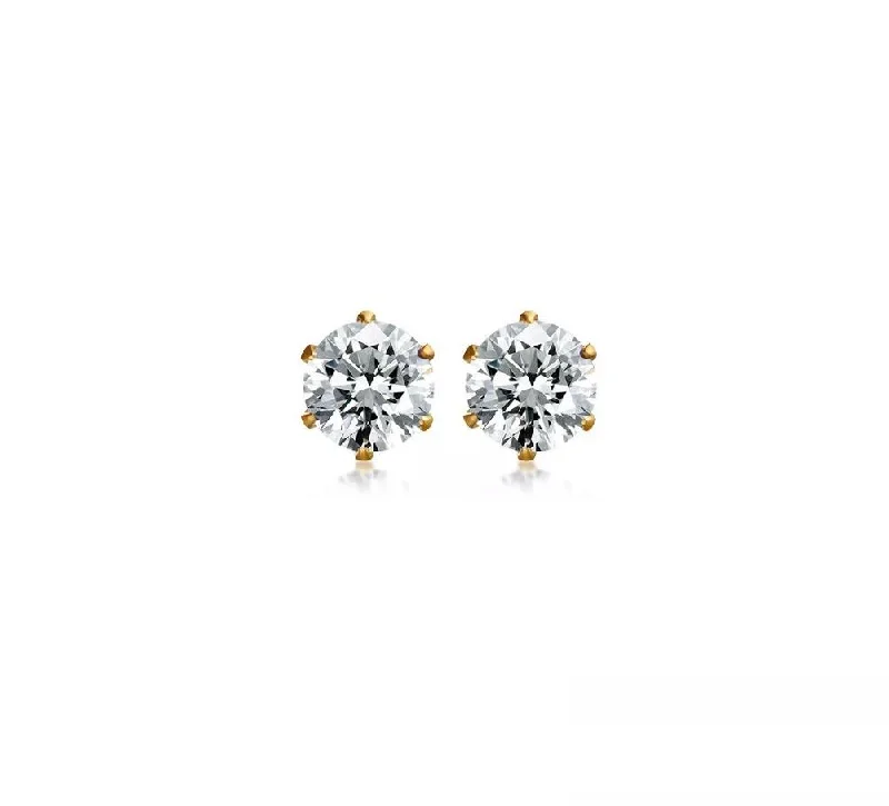 Stud Earrings with Keyhole Designs -Stainless Steel 8MM CZ Round Stud Earrings Gold Plated