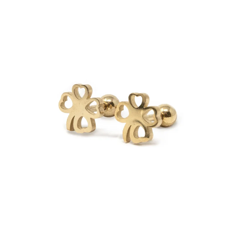 Round Stud Earrings for Classic -Stainless Steel Baby Stud Earrings Shamrock Gold Plated