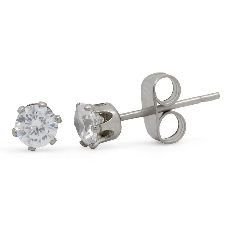 Stud Earrings with Pearls and Diamonds -Stainless Steel Clear Round Stud Earrings