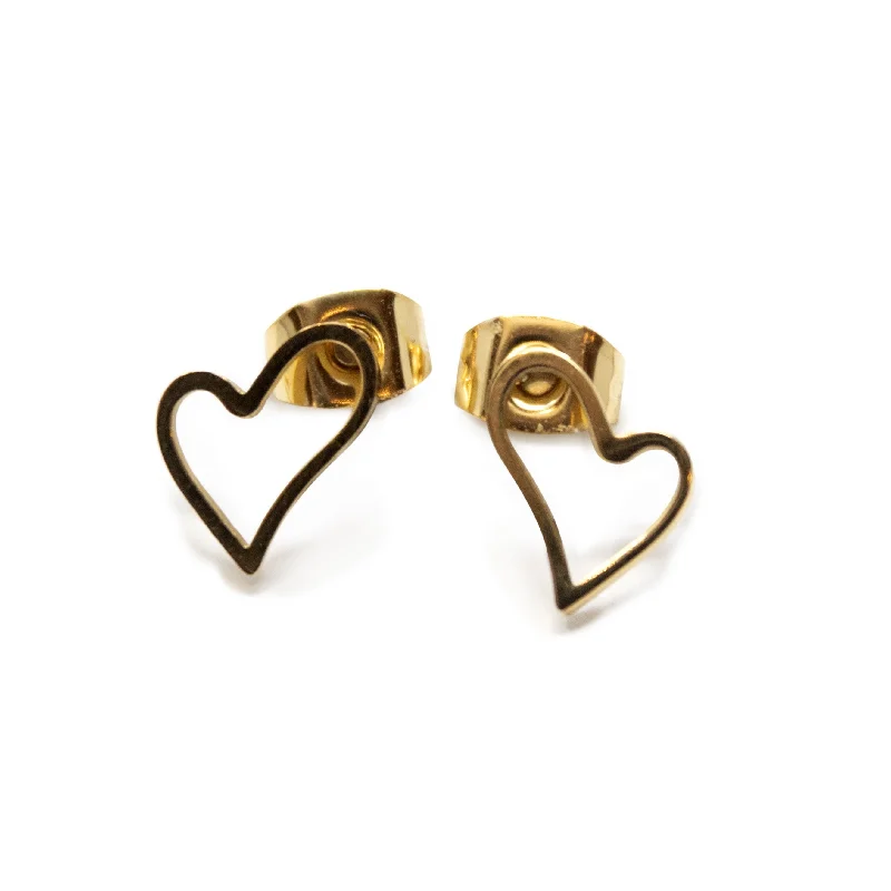 Stud Earrings for Wedding Ceremony -Stainless Steel Open Heart Stud Earrings Gold Plated