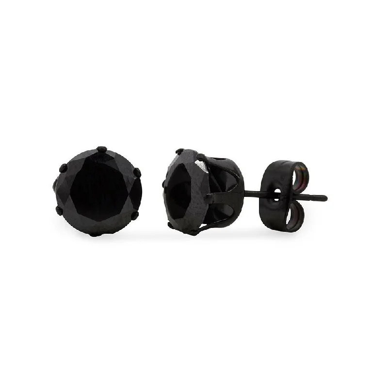 Stud Earrings with Crown Designs -Stainless Steel Round Stud Earrings Black