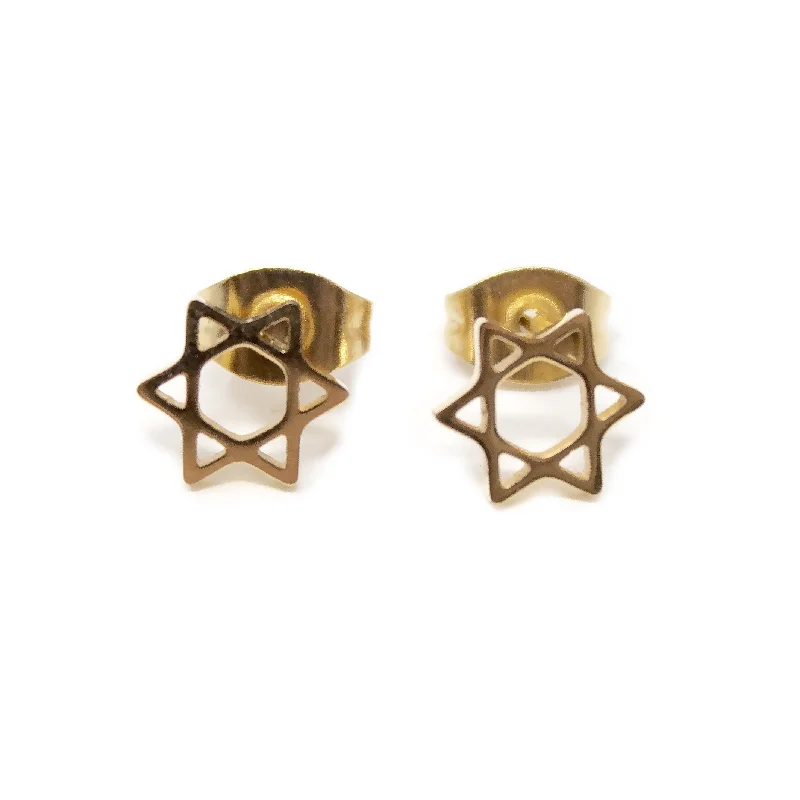 Stud Earrings for Engagement Party -Stainless Steel Star of David Stud Earrings Gold Plated