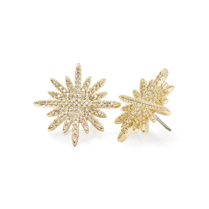 Magnetic Closure Stud Earrings for Easy -Star Bright Stud Earrings CZ Pave Gold Plated