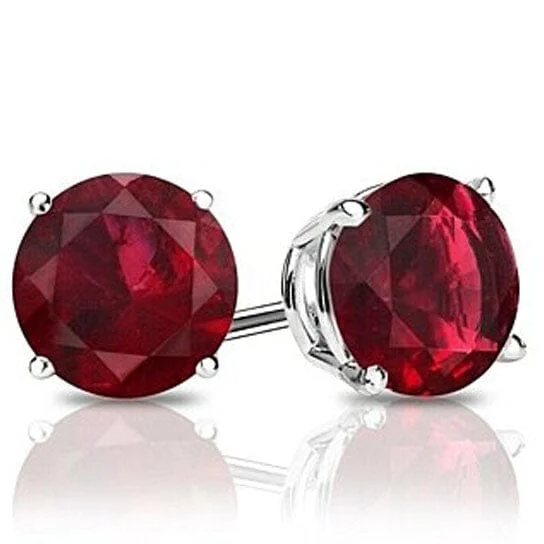 Indian Stud Earrings with Intricacy -Sterling Silver 6mm Round Shaped Lab Ruby Gemstone Stud Earrings