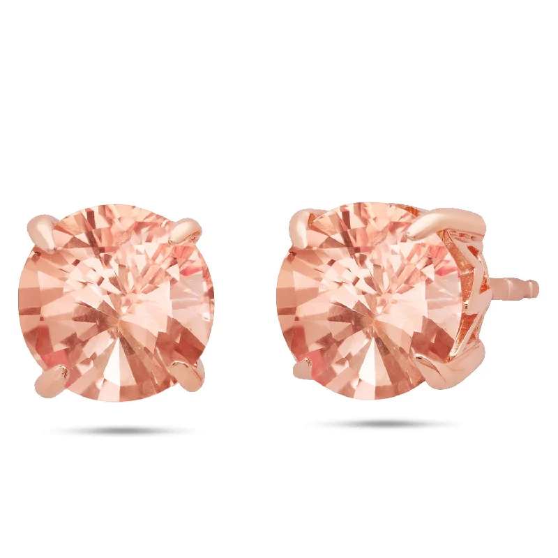 Sterling Silver 8mm Gemstone Round Stud Earrings with 14k Rose Gold Overlay