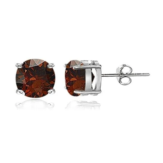 Stud Earrings with Pearls and Diamonds -Sterling Silver Garnet 6mm Round Stud Earrings