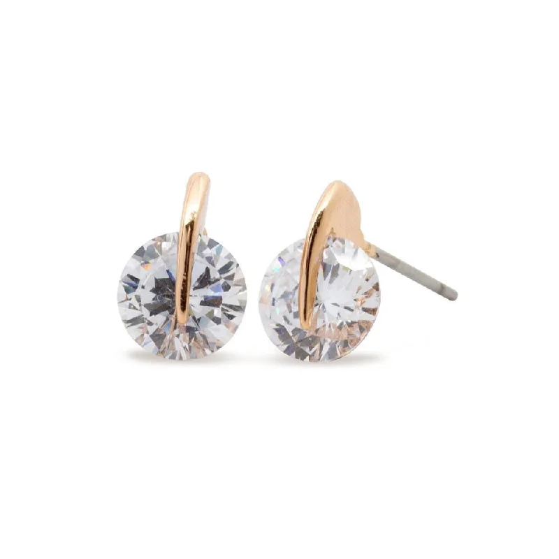 Stud Earrings with Polished Shine -Stud Earrings Fancy CZ Rose Gold Plated