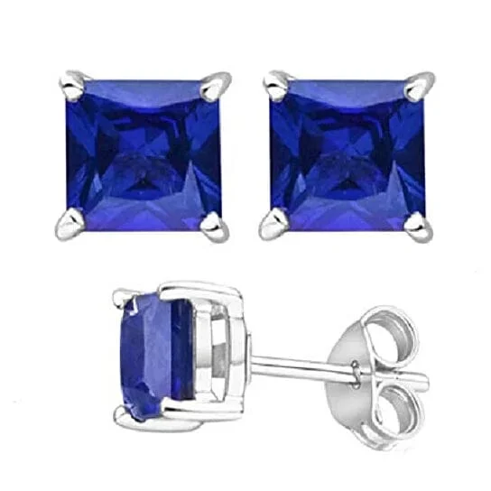 Stud Earrings with Animal Motifs -Stunning Silver Blue Square Shape Stud Earrings