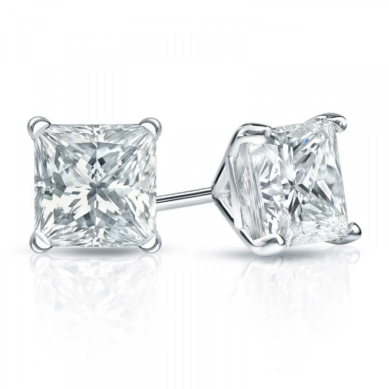 Large Stud Earrings for Statement -Swarovski Crystals Princess-Cut Stud Earrings