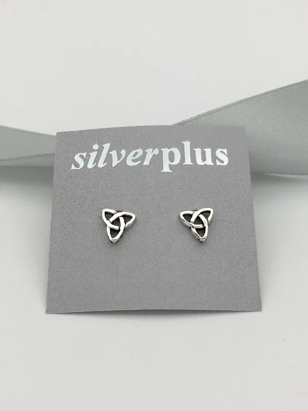 Crystal Stud Earrings for Sparkle -Sterling Silver Three Cornered Trinity Knot Stud Earrings