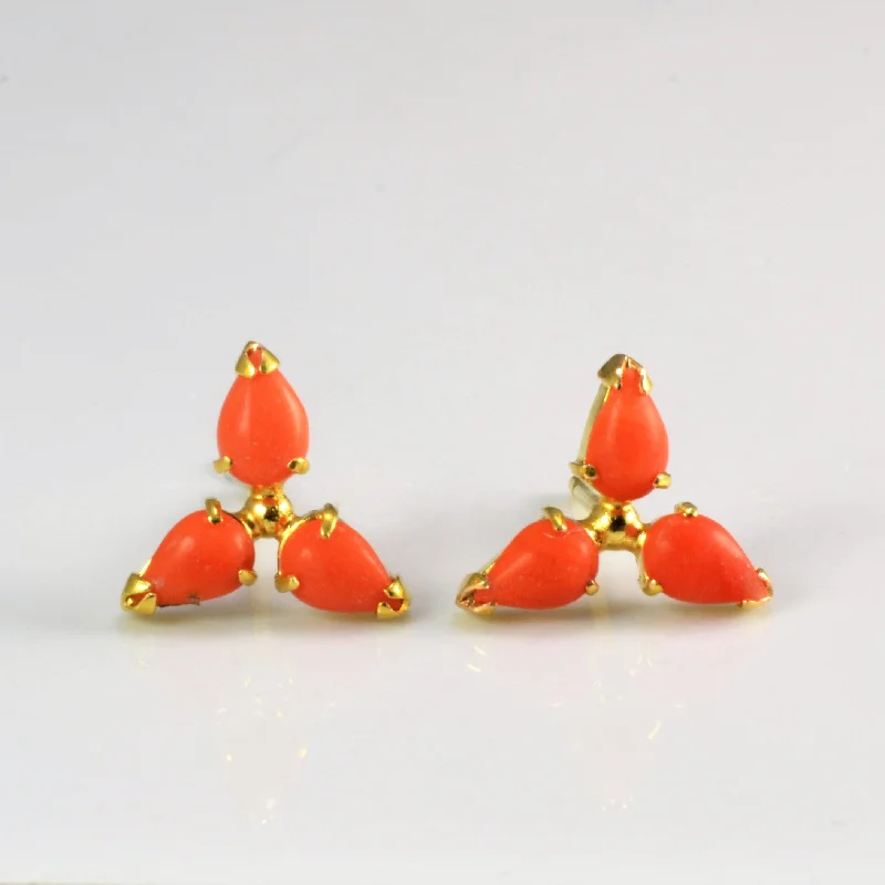 Heavy Duty Stud Earrings for Durability -Three Stone Coral Stud Earrings