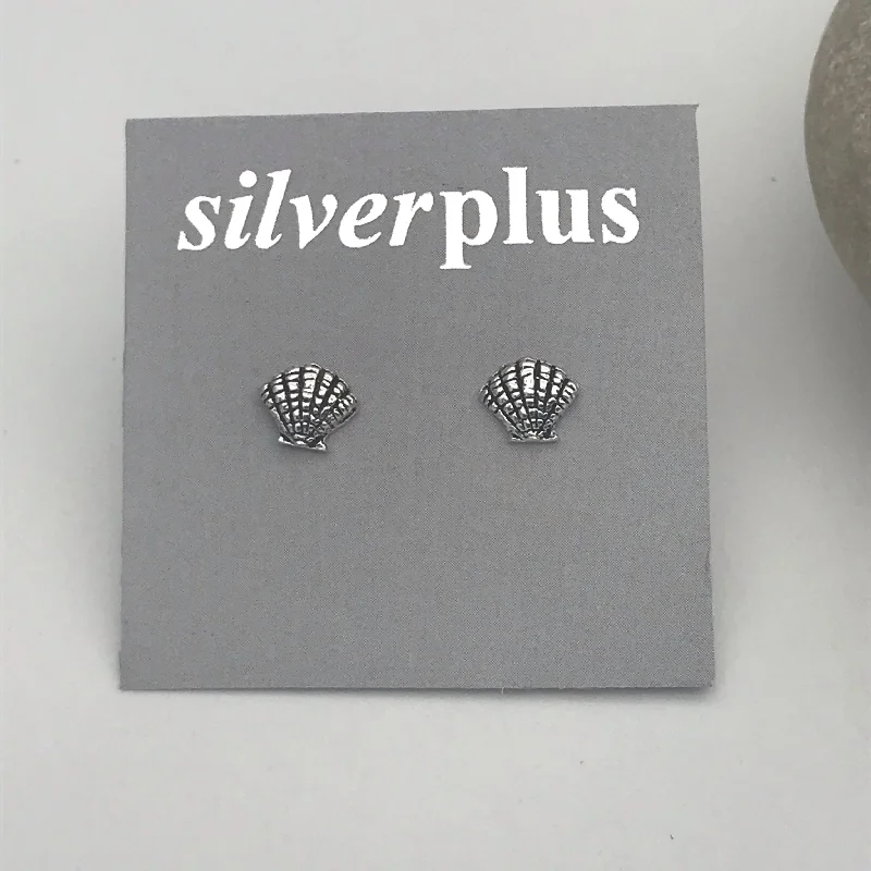 Double Stud Earrings for Impact -Sterling Silver Tiny Shell Stud Earrings