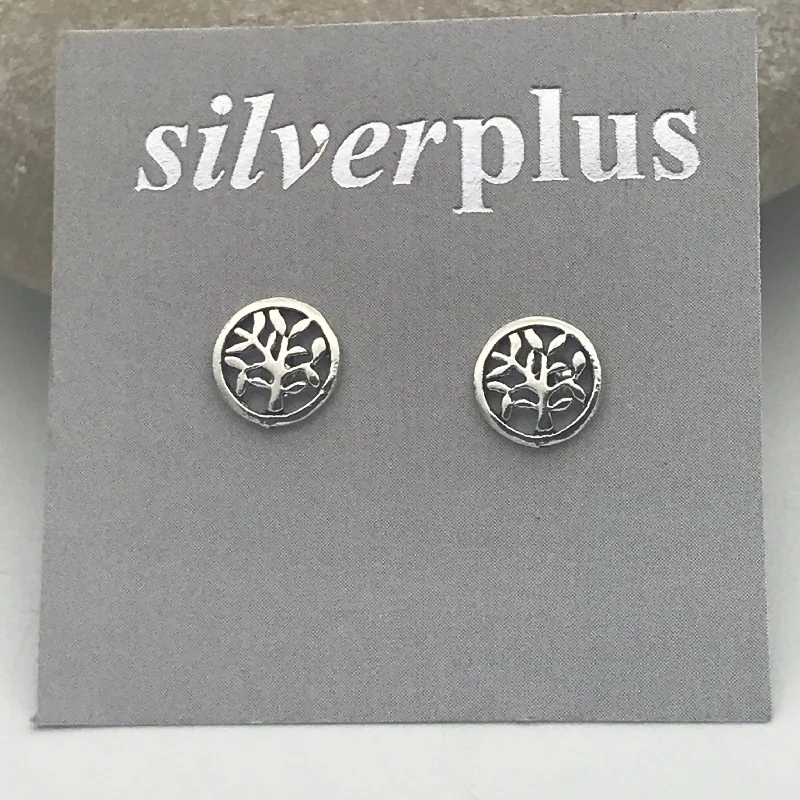 Stud Earrings with Polished Shine -Sterling Silver Tiny Tree Stud Earrings