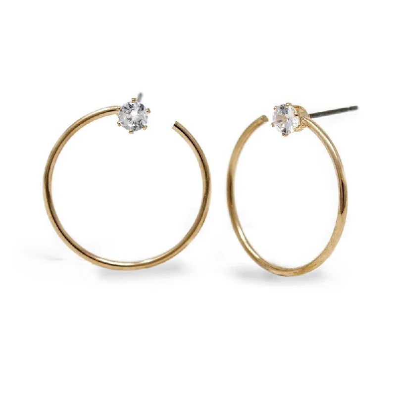 Indian Stud Earrings with Intricacy -Tiny CZ Hoop Stud Earrings Gold Tone