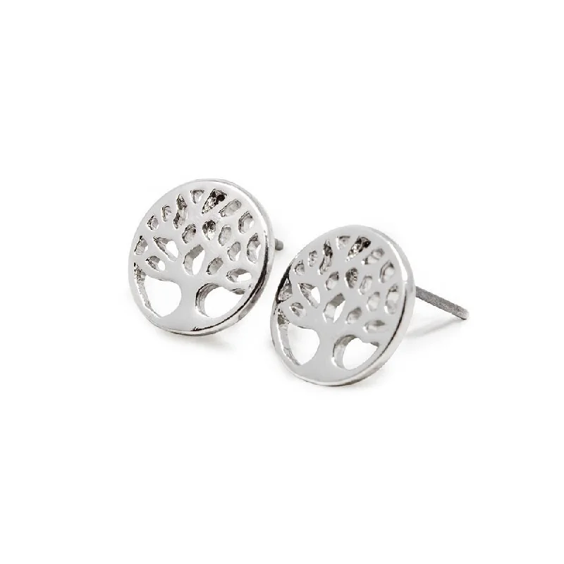 Bohemian Stud Earrings with Tassels -Tree of Life Stud Earrings Rhodium Plated