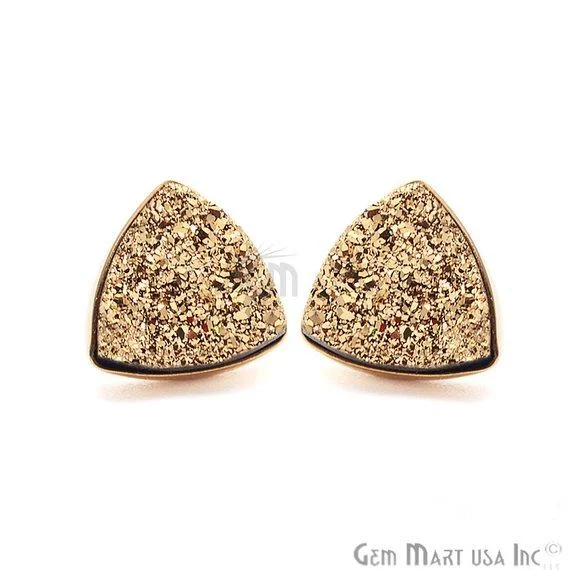 Stud Earrings for Evening Gown -Trillion Shape 10mm Gold Plated Druzy Stud Earrings (Pick your Gemstone)