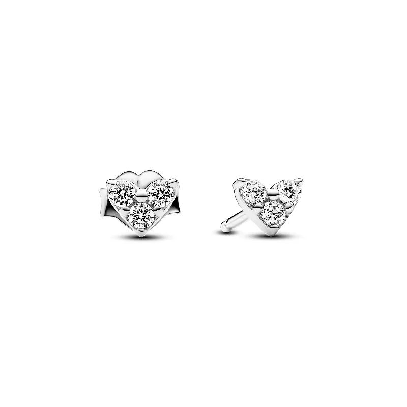 Crystal Stud Earrings for Sparkle -Triple Stone Heart Stud Earrings