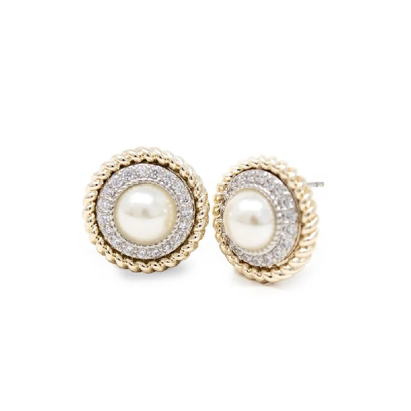 Stud Earrings for Travel Look -Tone Tone Pearl and Pave Stud Earrings