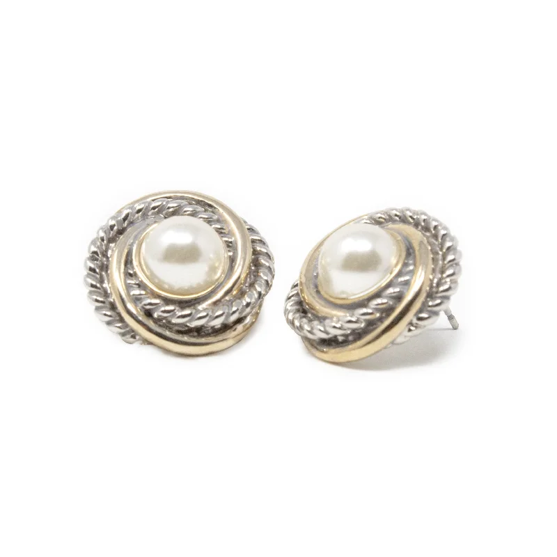 Stud Earrings for Party Look -Two Tone Pearl Circle of Life Stud Earrings