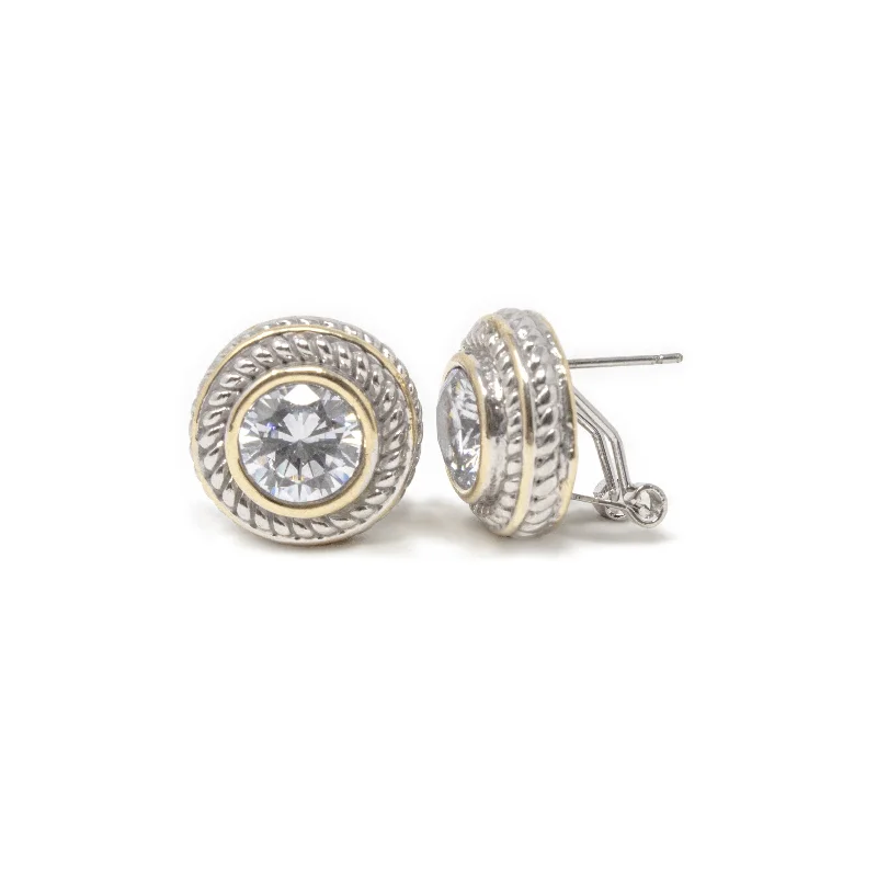 Stud Earrings for Birthday Celebration -Two Tone Round CZ Stud Earrings